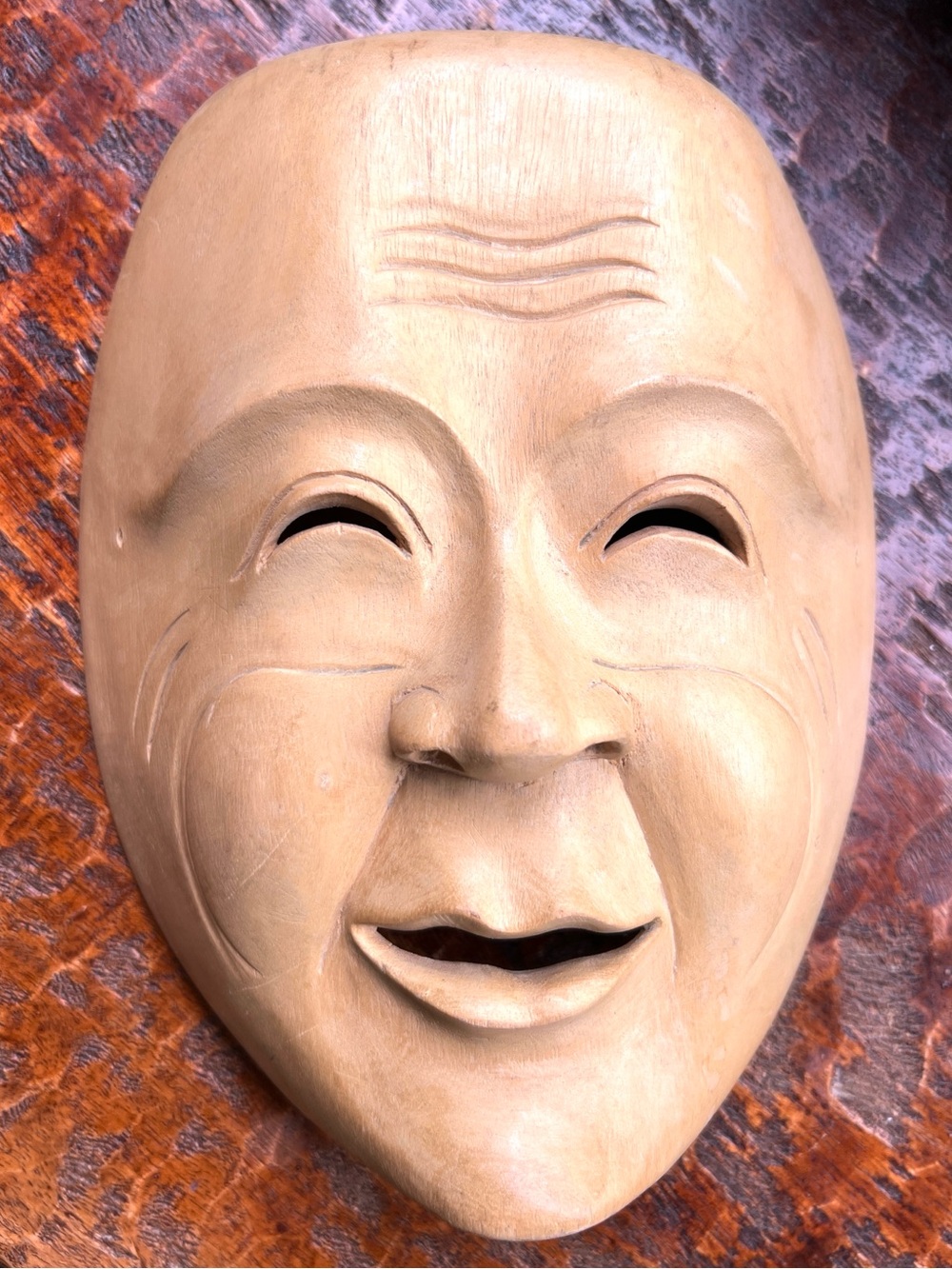 Japanese Hand Carved Wooden Mask Likely Used in Traditional Noh / Kyogen Theater